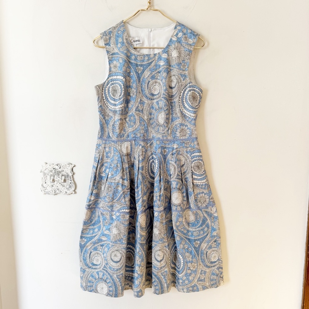 Sara Campbell Blue Sunflower Fit and Flare Sleeveless Dress Pockets 10